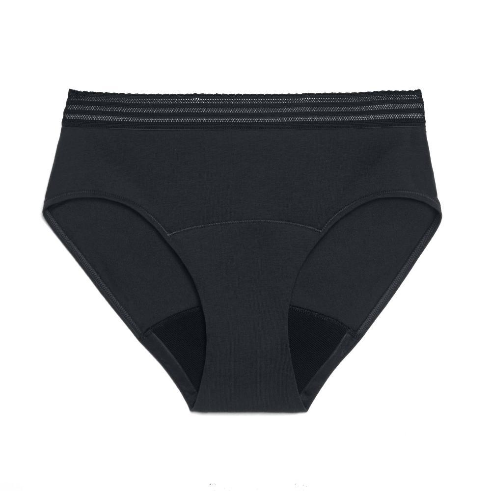 Thinx for All Women's Everyday Comfort Lace Leakproof Period Briefs - Black 1X: Mid Rise Cotton Gusset Product Image
