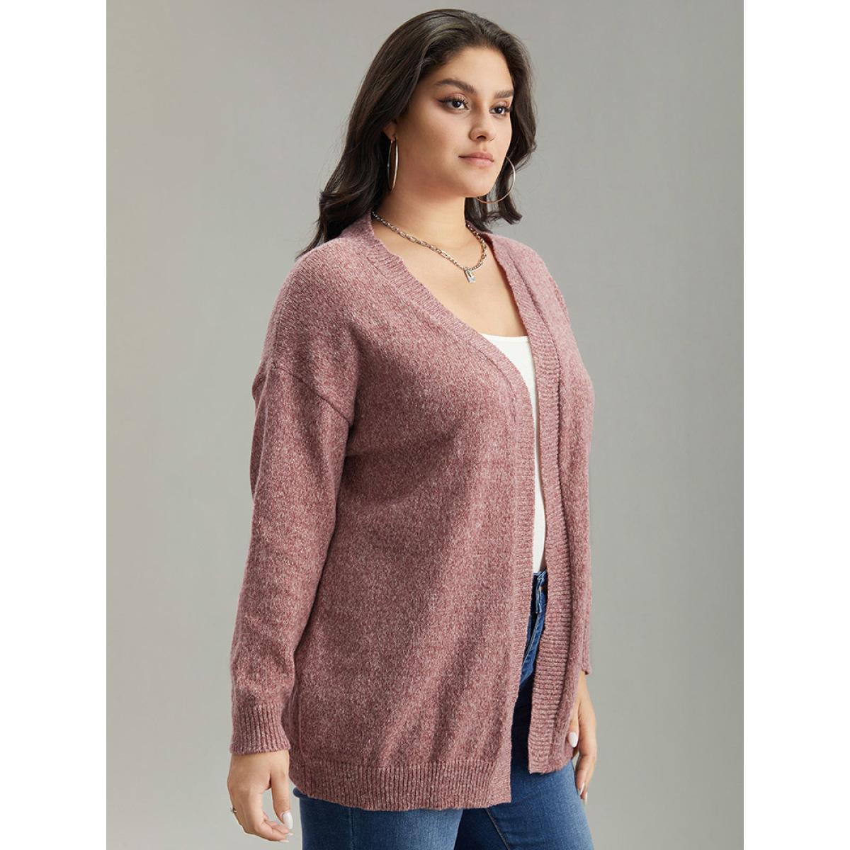 Plus Size Solid Heather Elastic Cuffs Cardigan Maroon Women Casual Loose Long Sleeve Everyday Cardigans BloomChic 22-24/3X Product Image