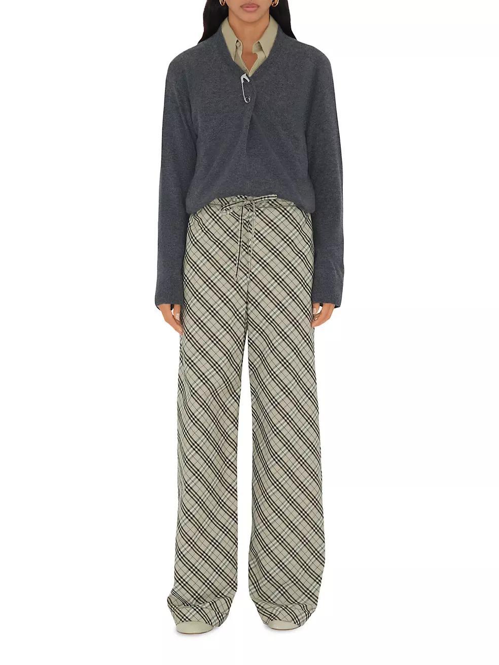 Check Cotton Drawstring Pants Product Image