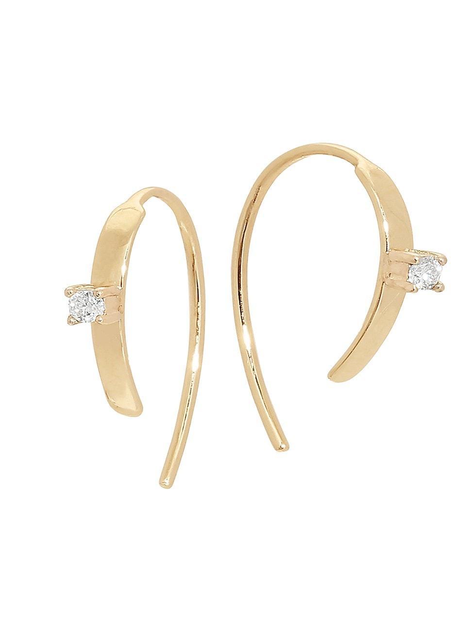 Mini Flat Hooked on Hoop Earrings with Diamonds, 15mm Product Image