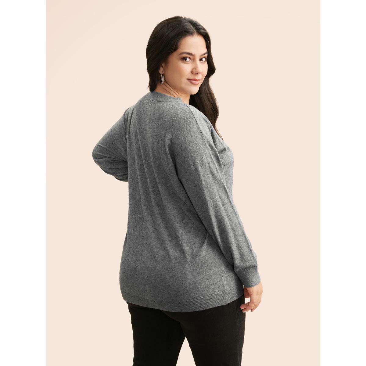 Plus Size Supersoft Drop Shoulder V-Neck Top Mediumgray Women Casual Long Sleeve V-neck Everyday Pullovers BloomChic 14-16/1X Product Image