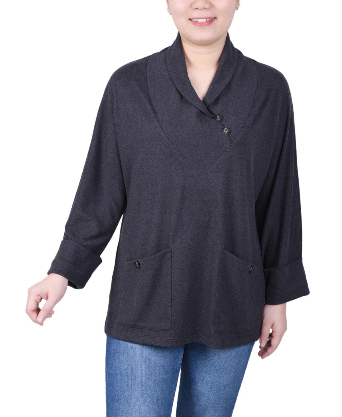 Ny Collection Womens Long Sleeve Shawl Collar Top with Pockets Product Image