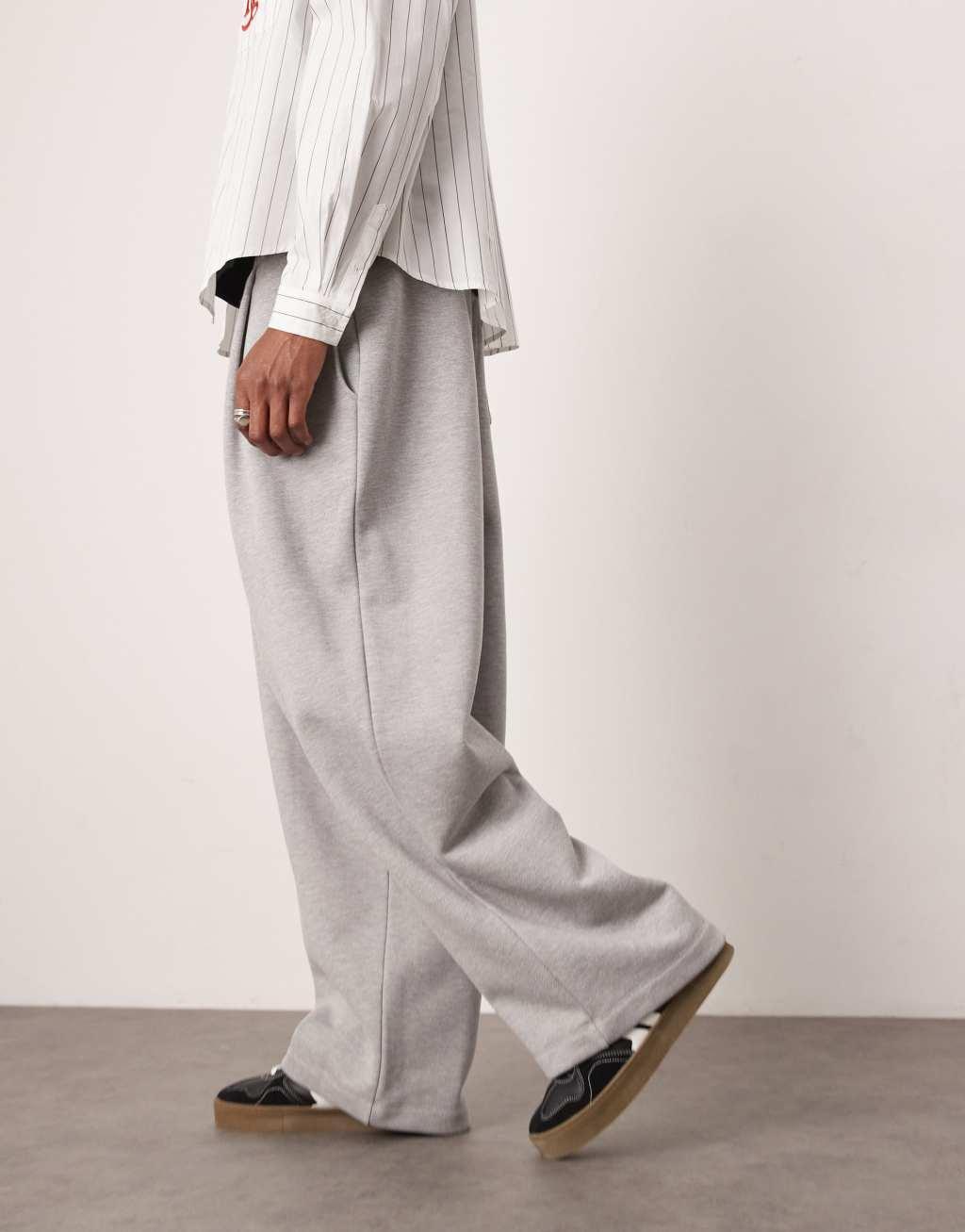 ASOS DESIGN heavyweight oversized wide leg sweatpants in gray heather Product Image