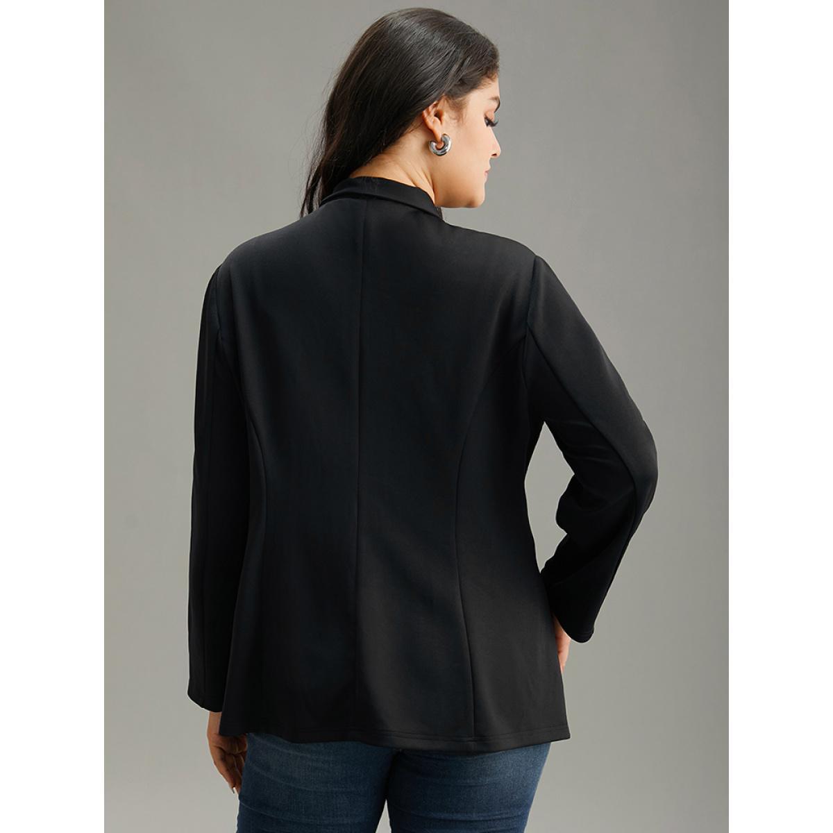 Plus Size Plain Button Detail Asymmetrical Ties Blazer Black Women Dailywear Plain Plain Sleeve Long Sleeve Asymmetrical Neck 12/L Elegant Blazers BloomChic Product Image