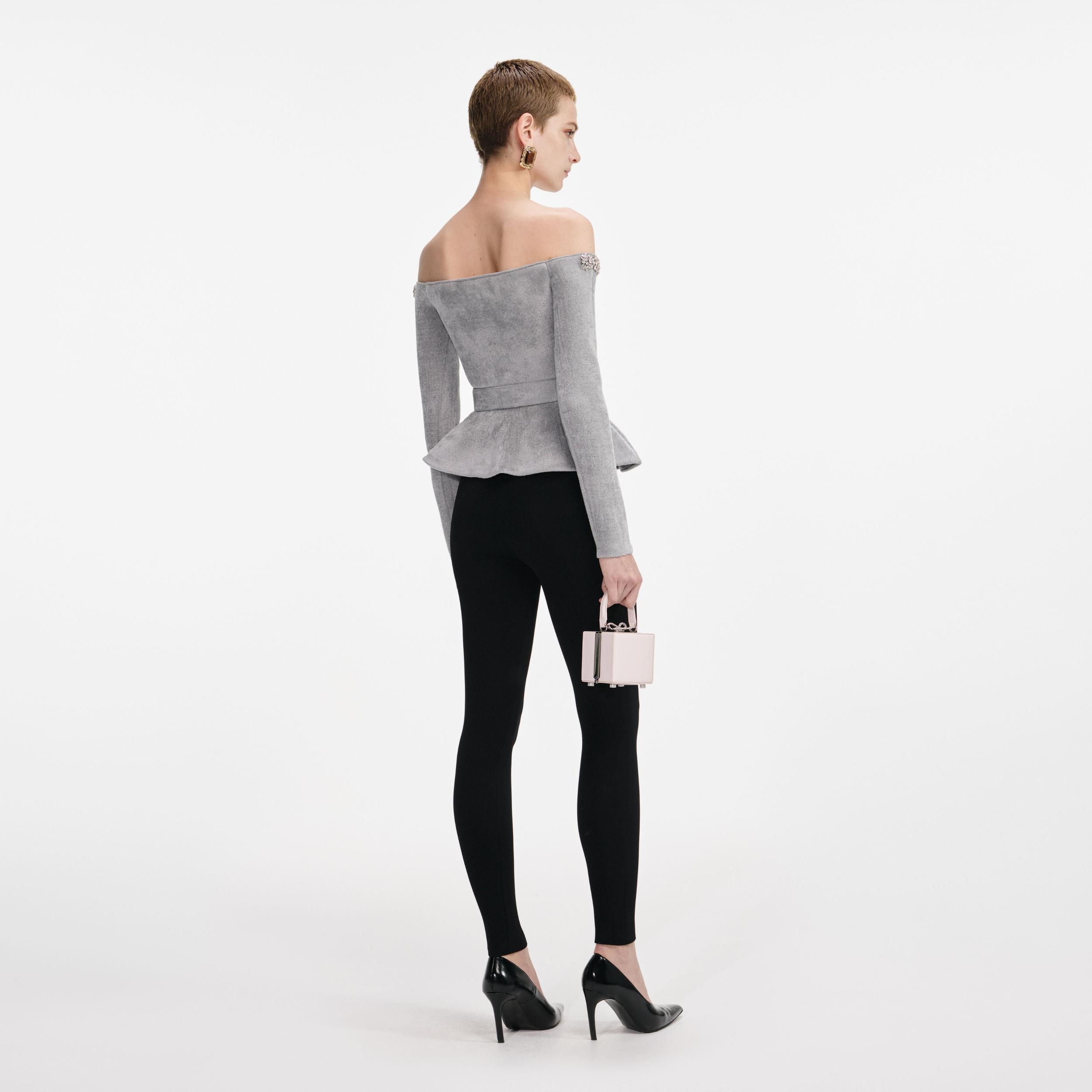 Grey Chenille Knit Crystal Trim Top Product Image