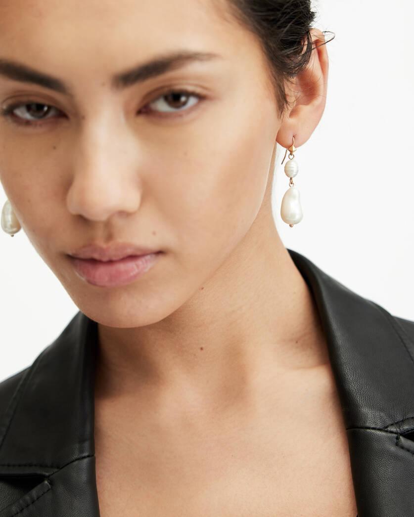 Shelby Pearl Pendant Gold Tone Earrings Product Image