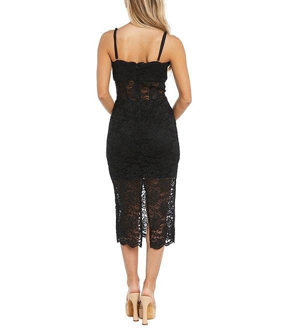 Morgan & Co. Stretch Lace Spaghetti Strap Corset Midi Dress Product Image