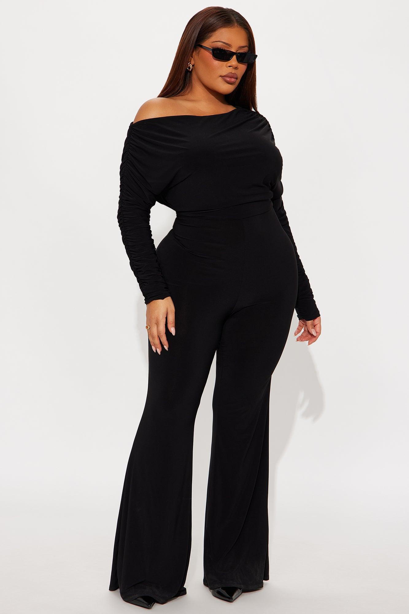 Evangeline Off Shoulder Flare Leg Jumpsuit - Black Product Image
