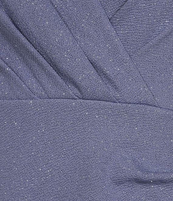 Ignite Evenings Short Flutter Sleeve V-Neck Glitter Knit Empire Embellished Waist Faux Wrap Maxi Dress Product Image