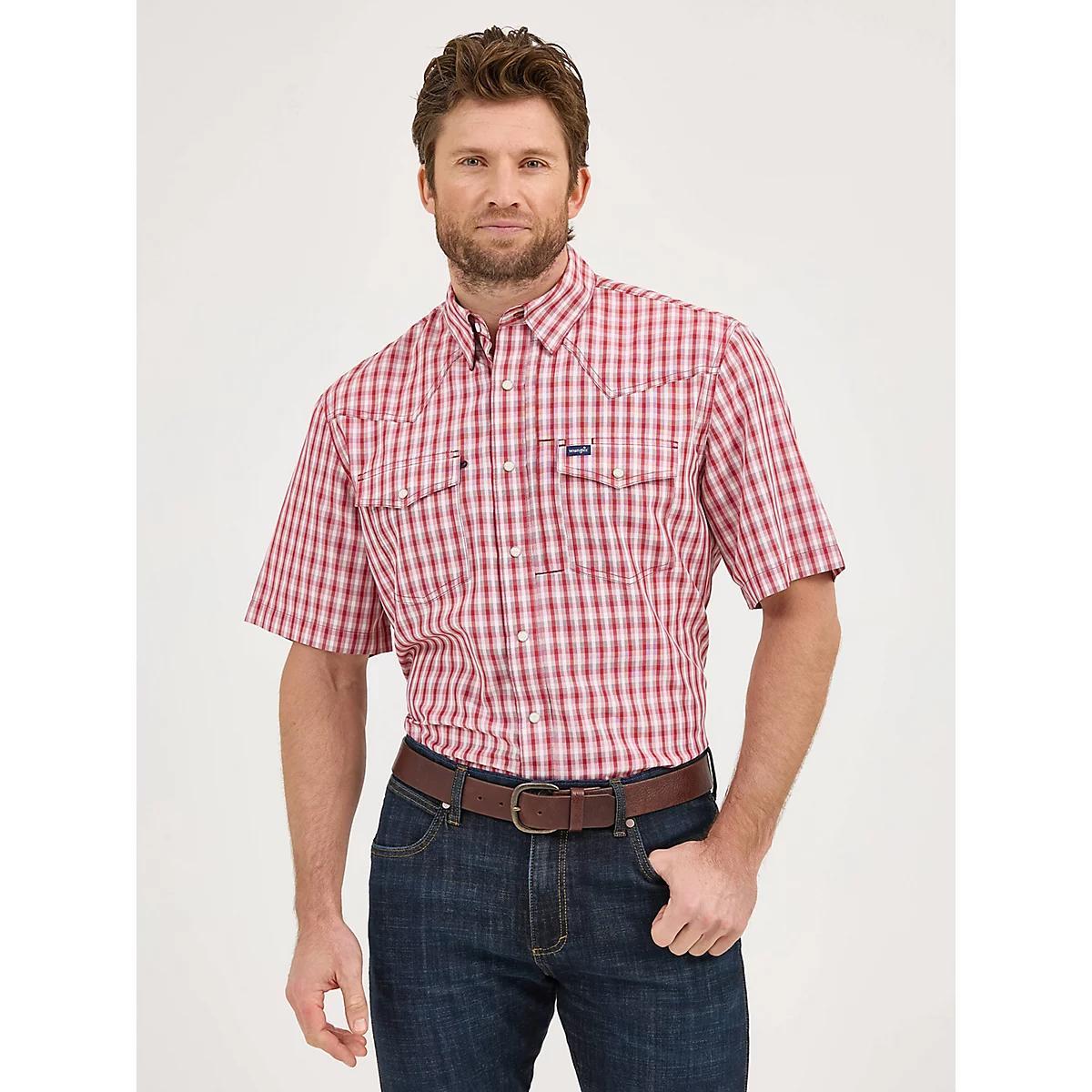 Men's Wrangler Performance Snap Short Sleeve Plaid Shirt | Men's SHIRTS | Wrangler® Product Image