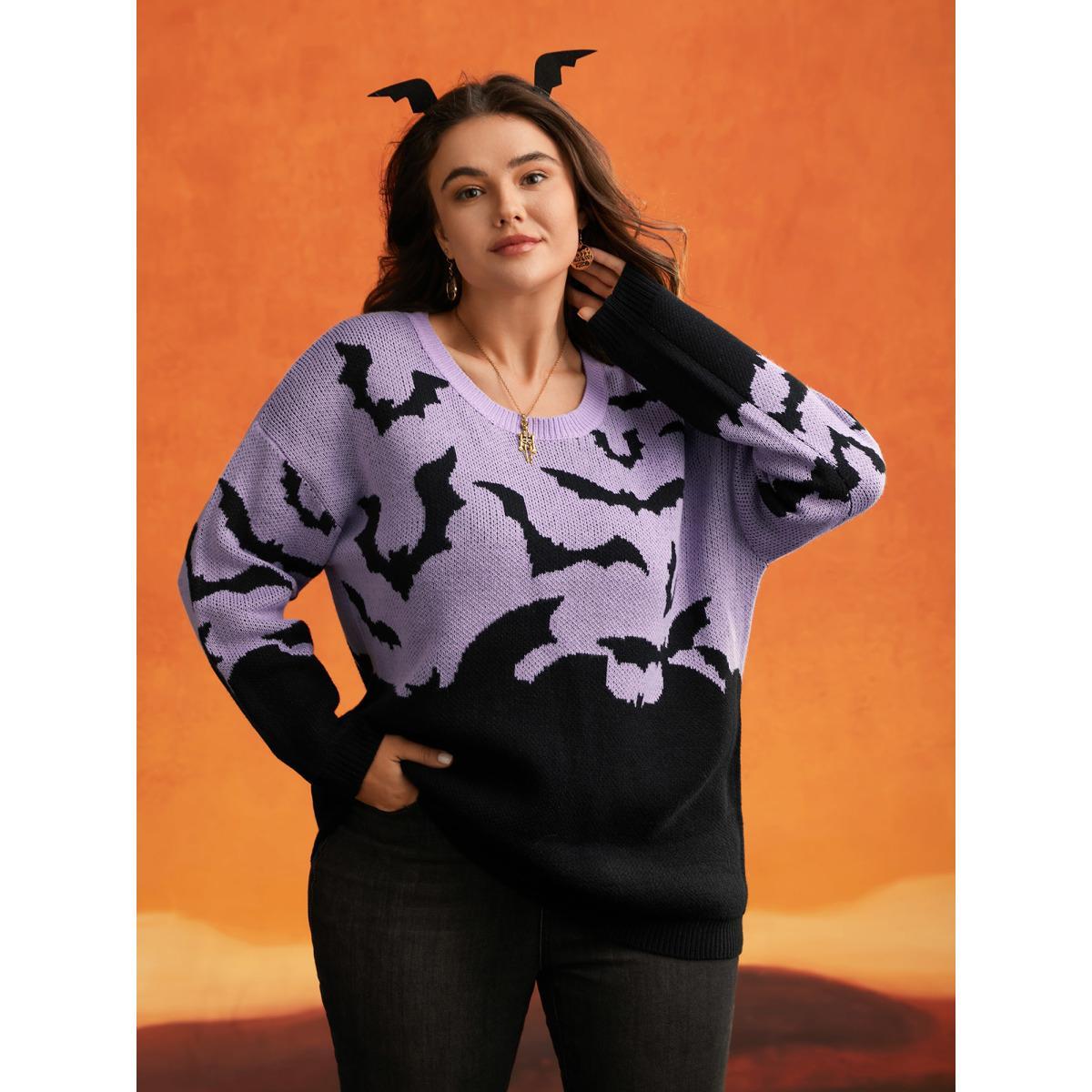 Plus Size Batty Basics Crew Neck Pullover Lilac Women Casual Loose Long Sleeve Round Neck Everyday Pullovers BloomChic 12/L Product Image