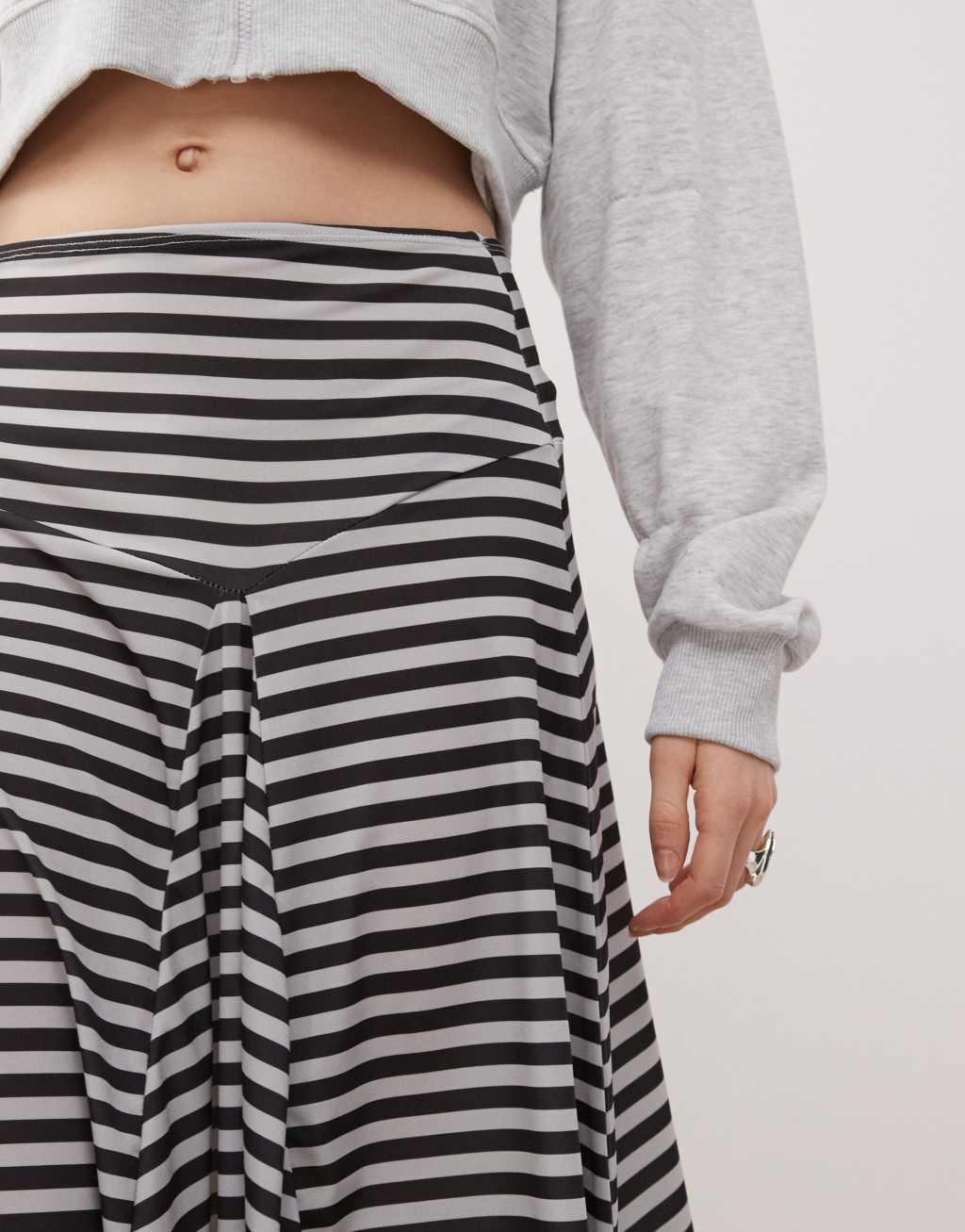COLLUSION asymmetric midi skirt in retro gray stripe Product Image
