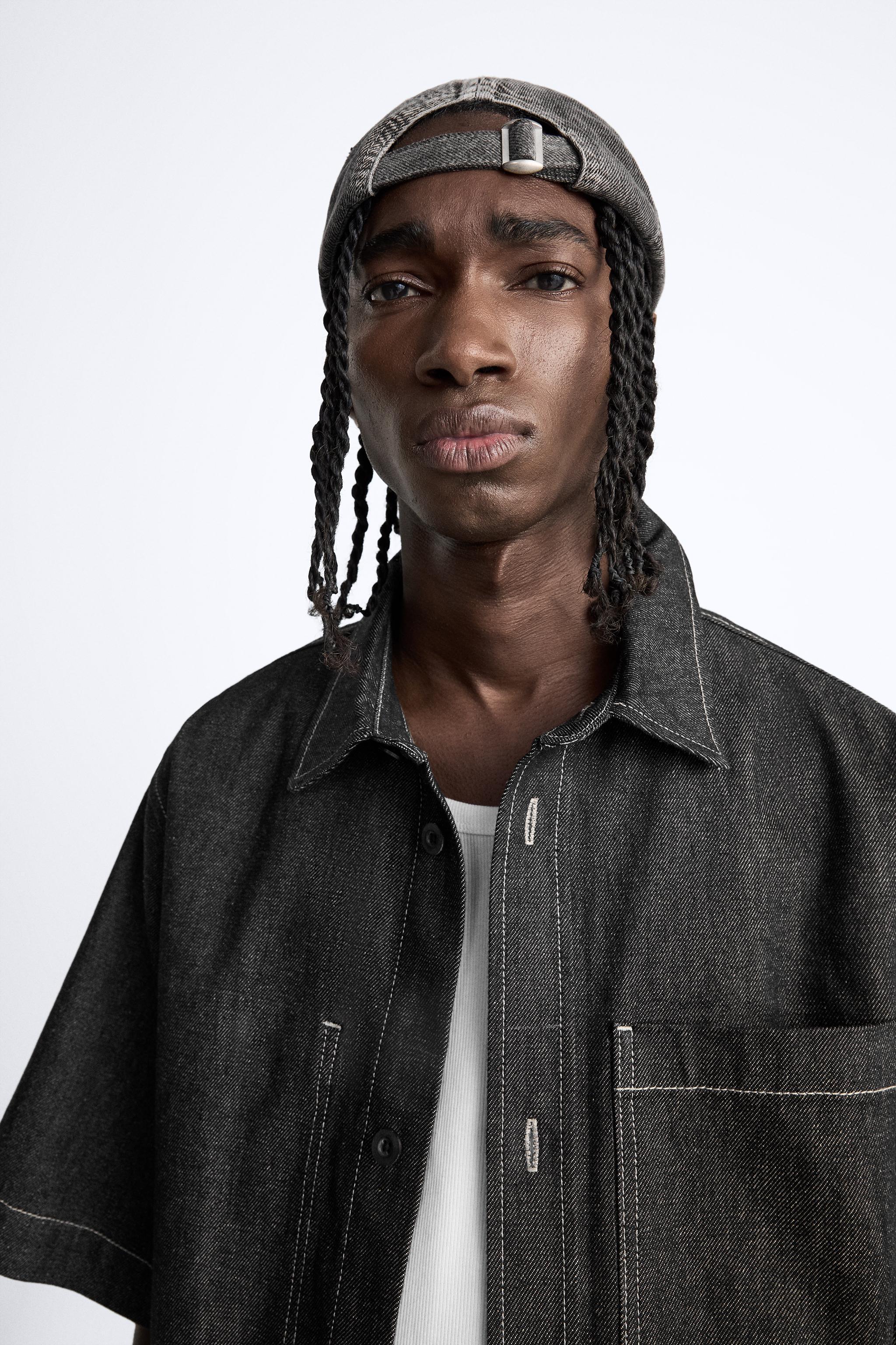 CONTRAST TOPSTITCHED DENIM SHIRT Product Image