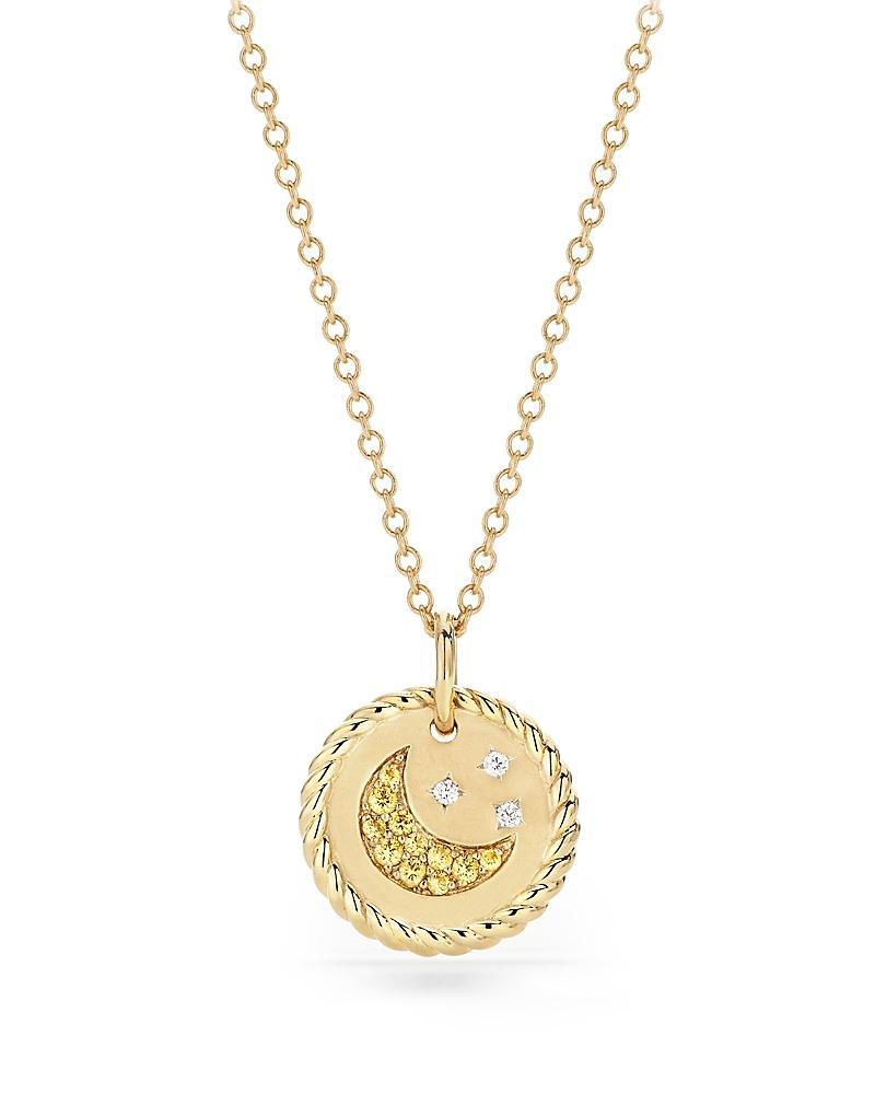Womens Cable Collectibles Moon and Stars Necklace in 18K Yellow Gold with Pav Yellow Sapphires and Diamonds, 11mm Product Image