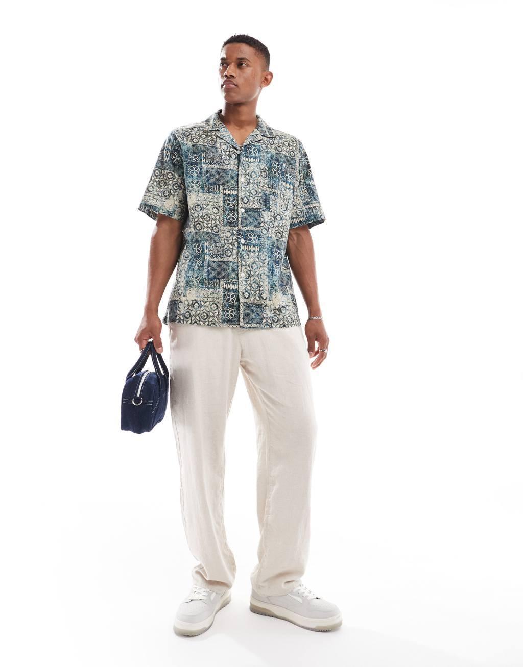 ASOS DESIGN relaxed camp collar shirt in tonal vintage print Product Image