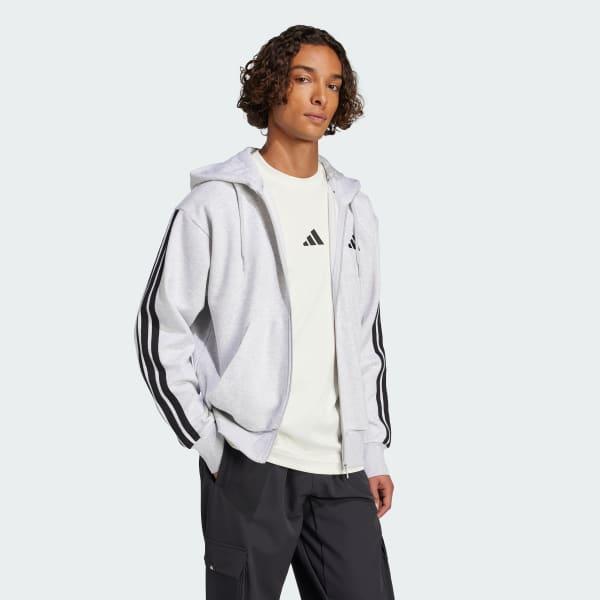 Men's adidas Essentials 3-Stripes Fleece Sportswear Zip Front Hoodie, Size: Medium, Medium Grey Grey Product Image