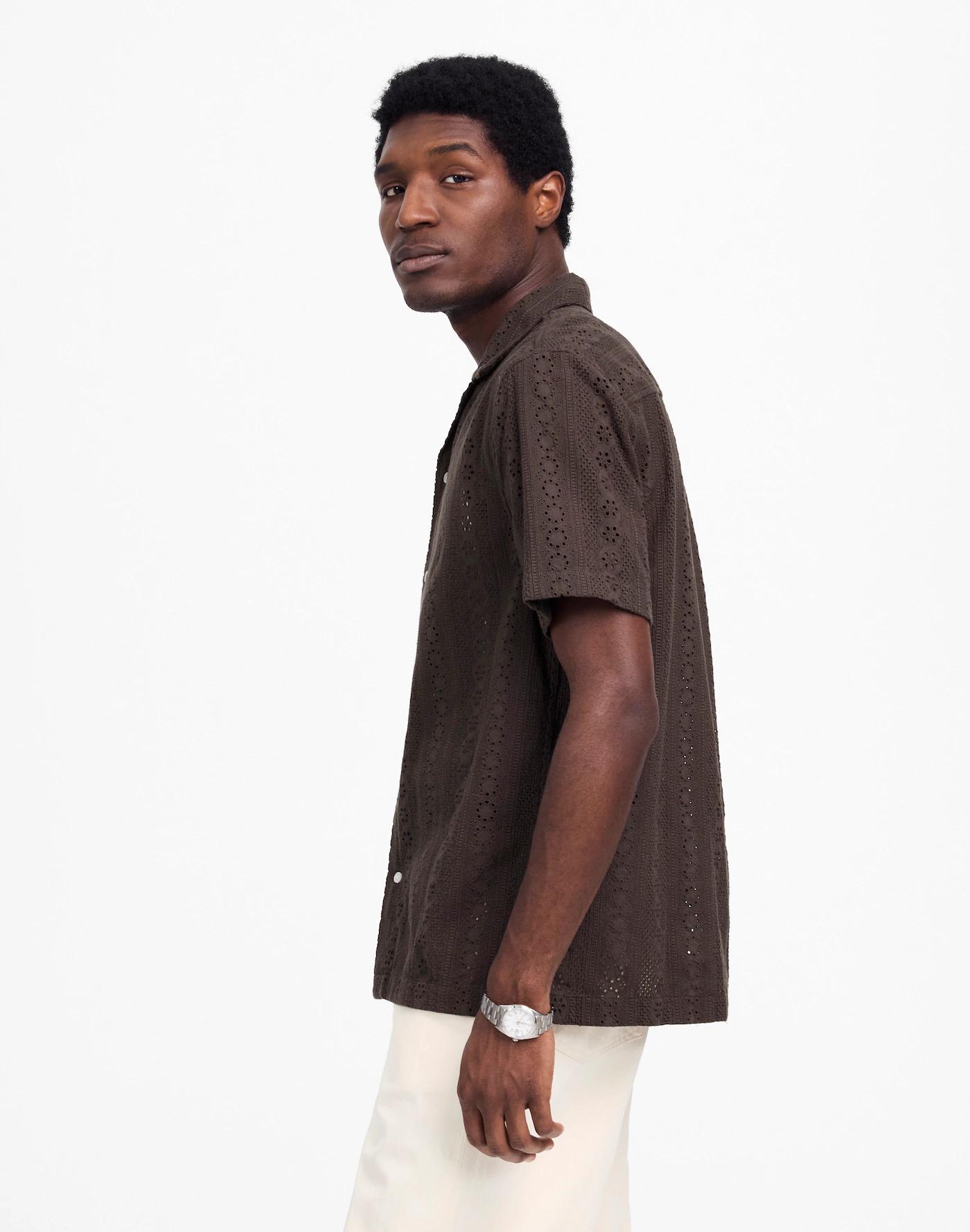 Camp-Collar Short-Sleeve Shirt in Embroidered Cotton Product Image