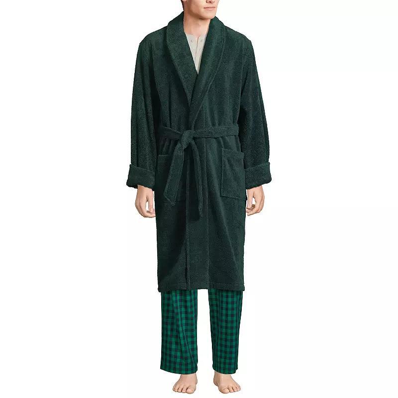 Men's Lands' End Calf-Length Turkish Terry Robe, Size: Medium, Soft Blue Haze Product Image