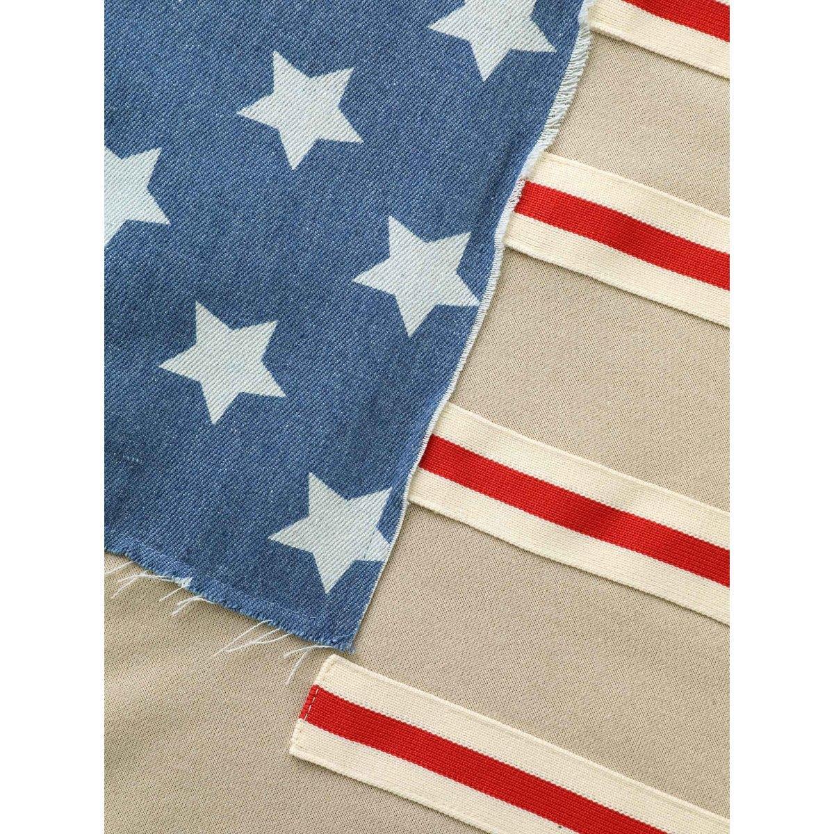 Plus Size Flag And Denim Spliced Crew Neck Sweatshirt Women Champagne Casual Woven ribbon&lace trim Loose Round Neck Everyday Sweatshirts BloomChic 28/5X Product Image