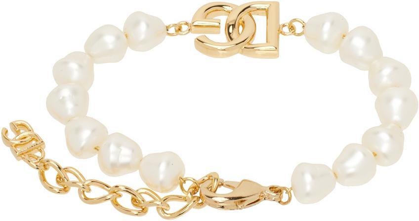 DOLCE & GABBANA White & Gold Link Pearls Bracelet In Zoo00 Oro Product Image