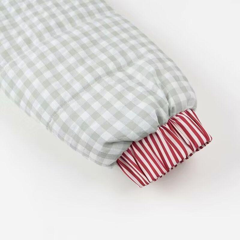 Stand Collar Plaid Heart Pocket Detail Padded Button Jacket Product Image