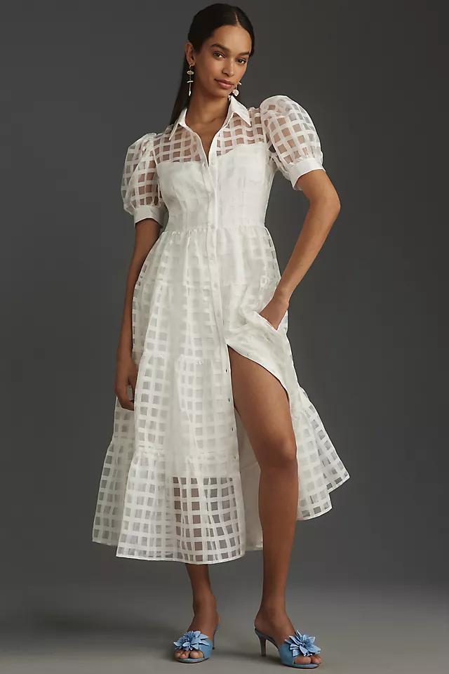 English Factory Organza Short-Sleeve Button-Front Midi Dress Product Image
