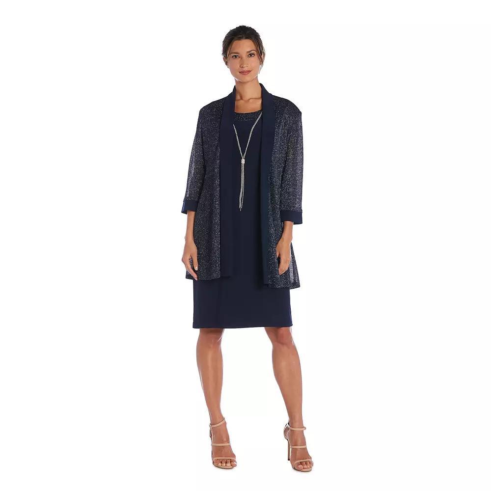 Women's R&M Richards 2-piece Sparkly Rib Jacket & Dress Set, Size: 10, Blue Product Image