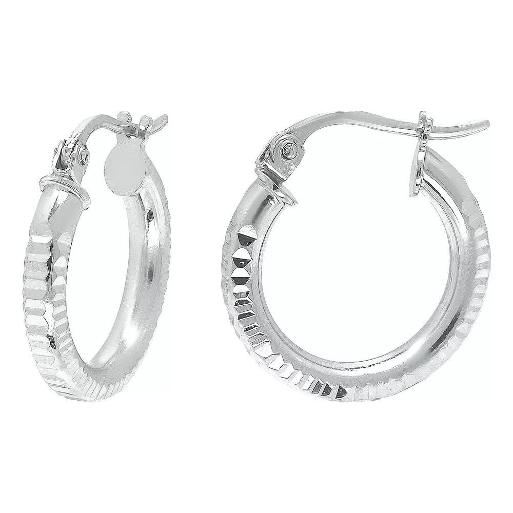 Aleure Precioso Sterling Silver Ribbed Textured Hoop Earrings, Womens Product Image