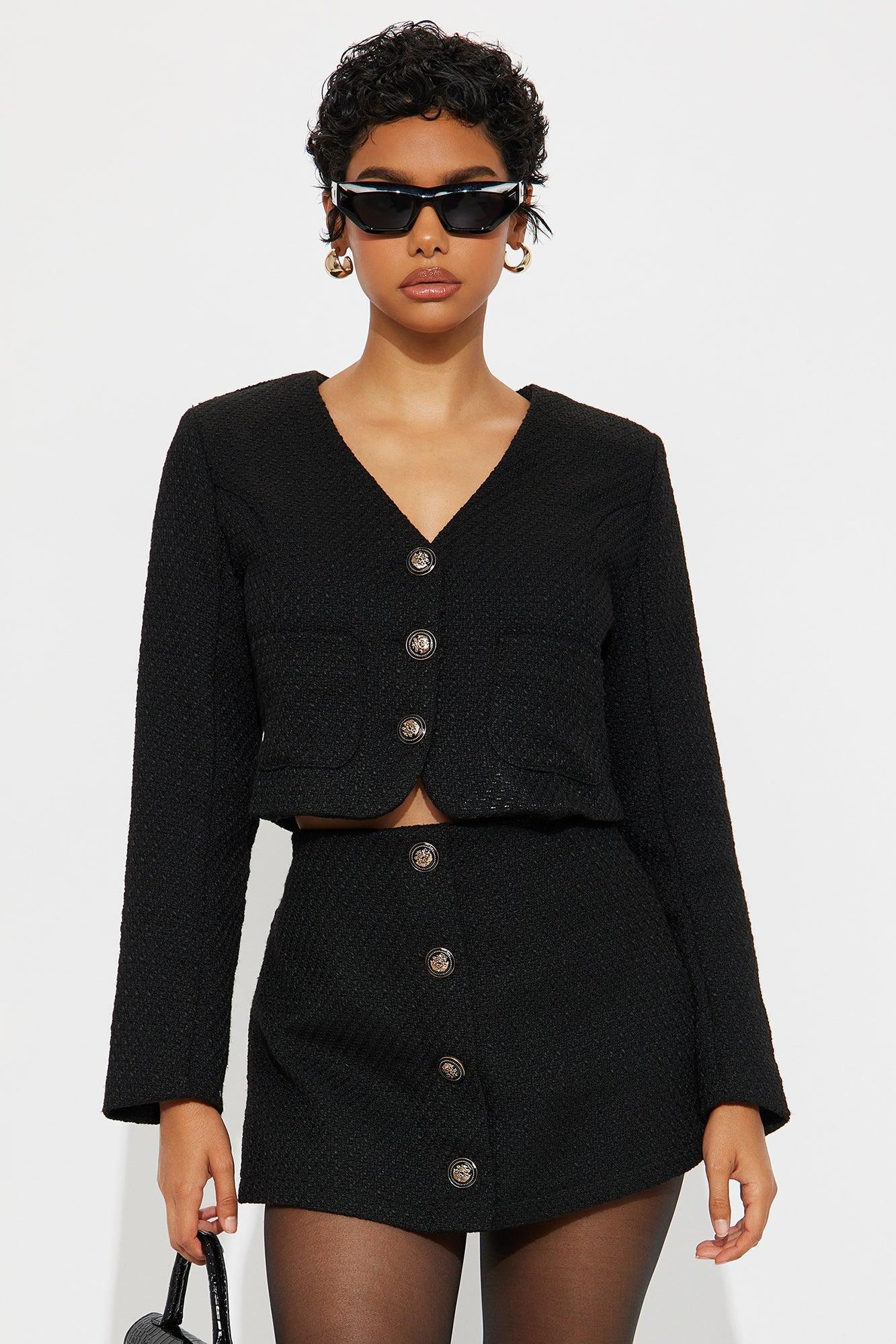Eileen Tweed Blazer Skirt Set - Black Product Image