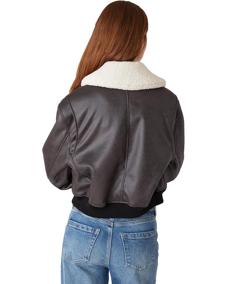 Leather Bomber with Sherpa Collar Product Image