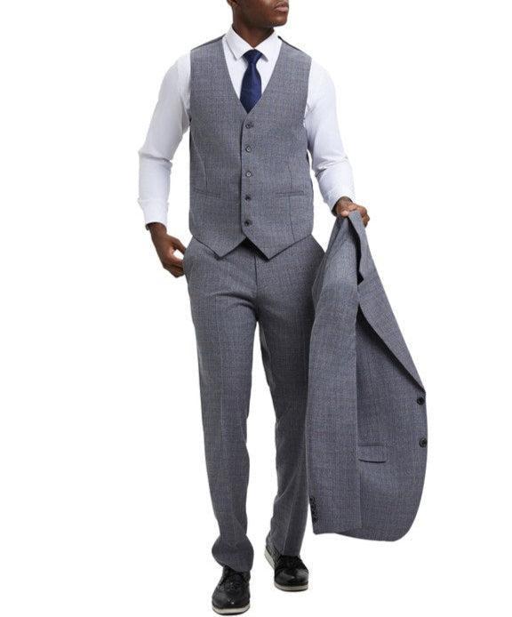 Stacy Adams - 3 Piece Suit Glen Plaid Hybrid Fit Notch Lapel in Grey with Adjustable Waistband Product Image