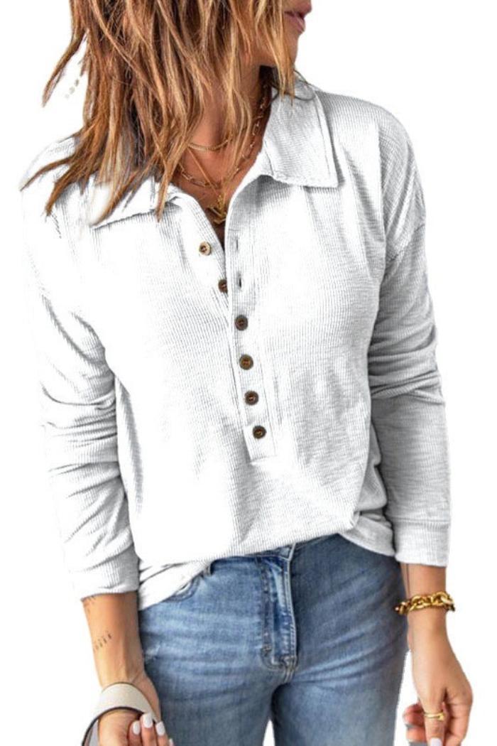 Women's New Lapel Button Top Shirt Long-Sleeved Shirt Product Image