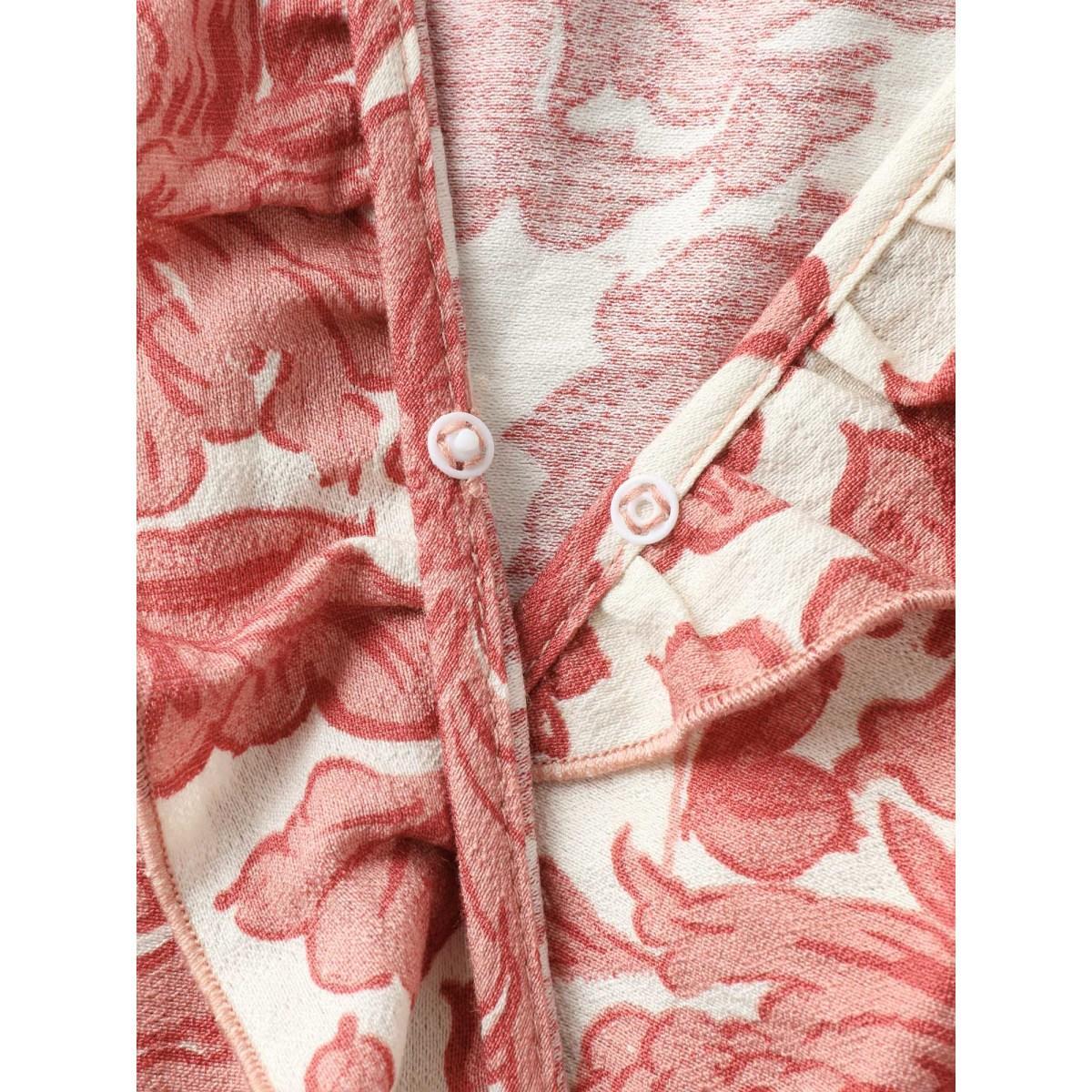 Plus Size Floral Print Wrap Ruffled Midi Dress Crimson Women Overlap Collar Short sleeve Curvy BloomChic 22-24/3X Product Image