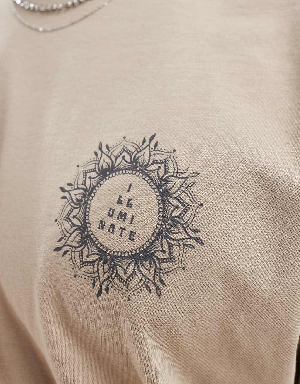 ONLY & SONS oversized t-shirt with fatima hand back print in beige Product Image