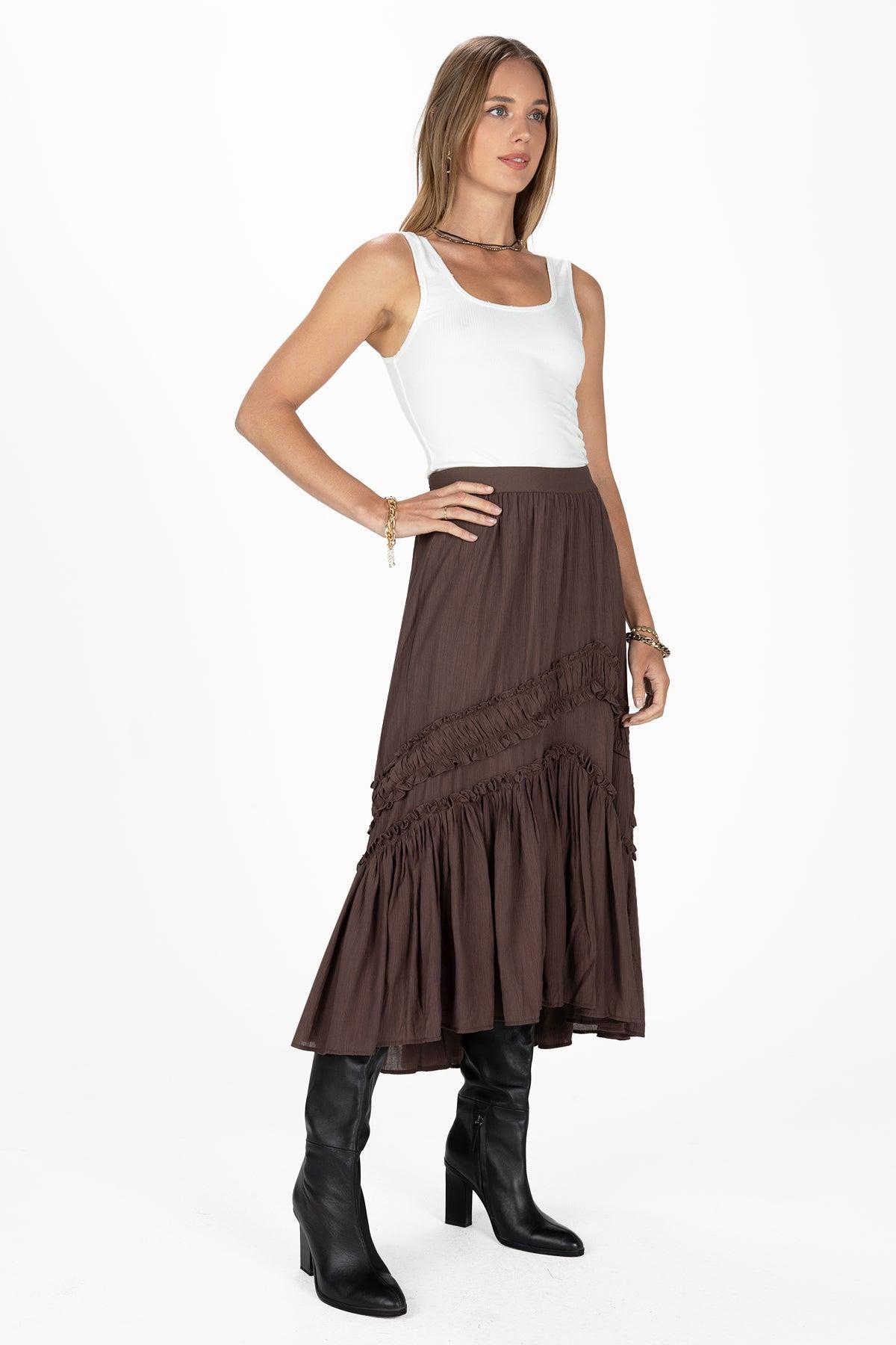 Asymmetical Ruffle Midi Skirt Product Image