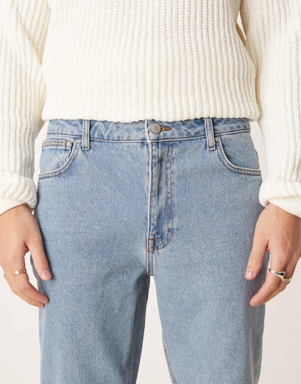 ASOS DESIGN Essential straight leg jeans in mid wash blue Product Image