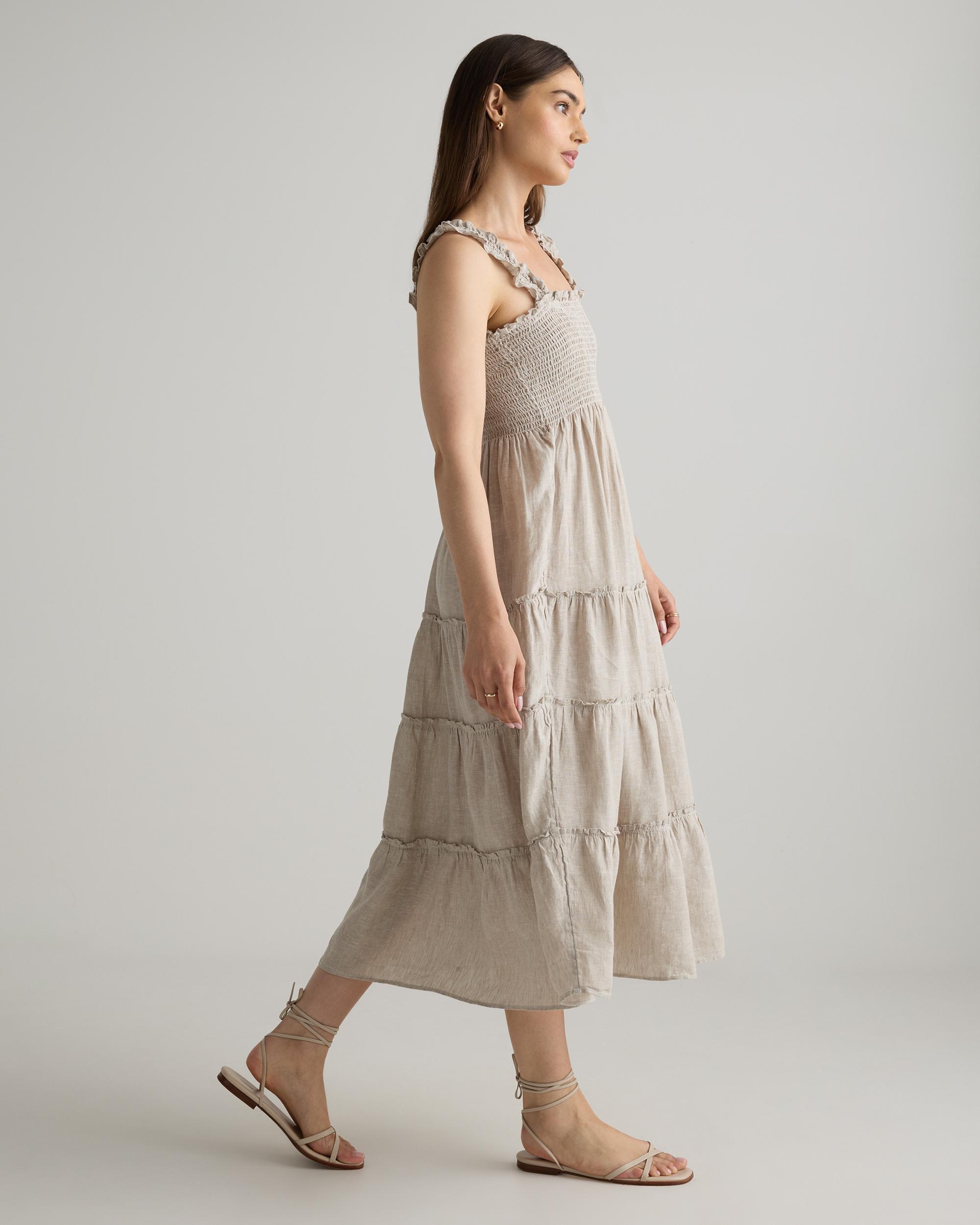 Quince | Women's 100% European Linen Smocked Midi Dress Size XS Product Image