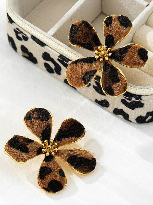 Flower Shape Leopard Drop Earrings Product Image
