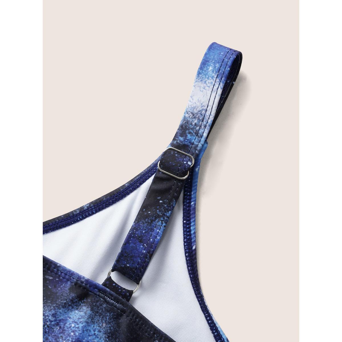 Plus Size U Neck Starry Sky Print Tie Knot Swim Top Women's Swimwear Midnight Beach Tie knot High stretch Bodycon U-neck Curve Swim Tops BloomChic 18-20/2X Product Image