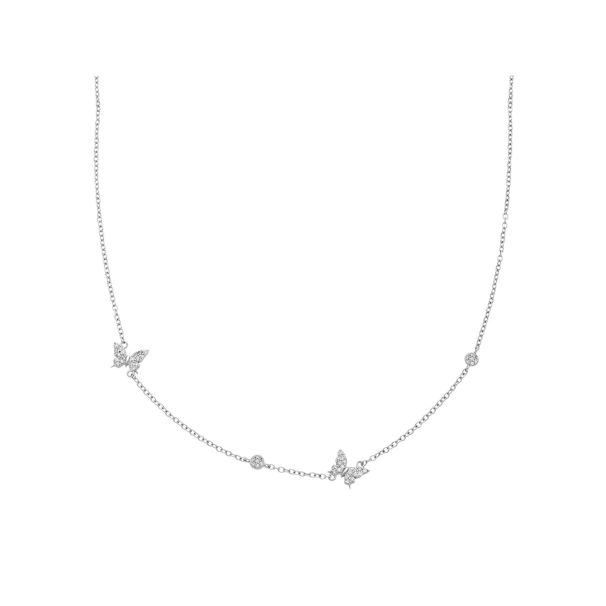Sterling Silver Cubic Zirconia Butterfly Station Necklace, Women's, Size: 17", White Product Image