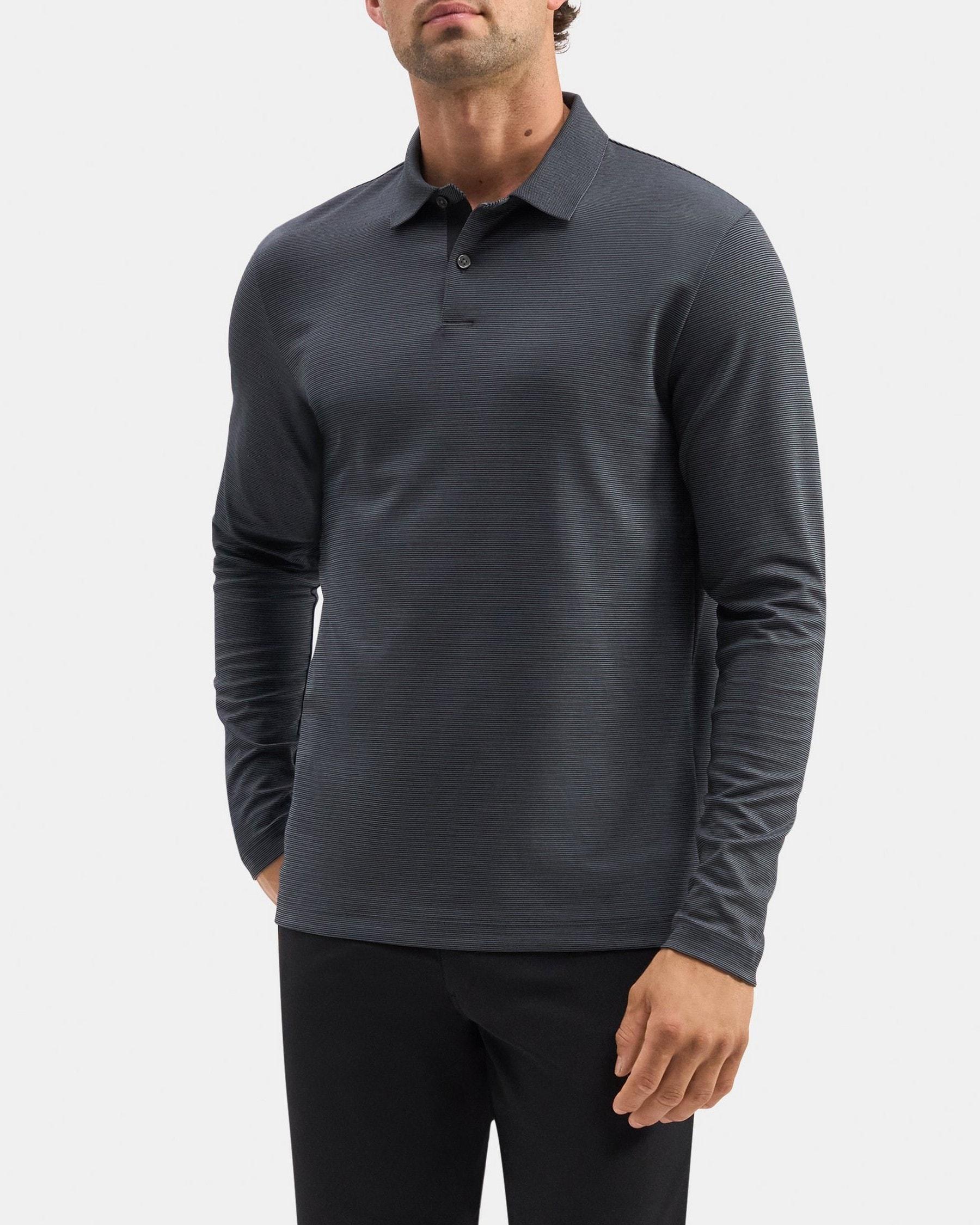 Standard Long-Sleeve Polo in Cotton-Blend Knit Product Image