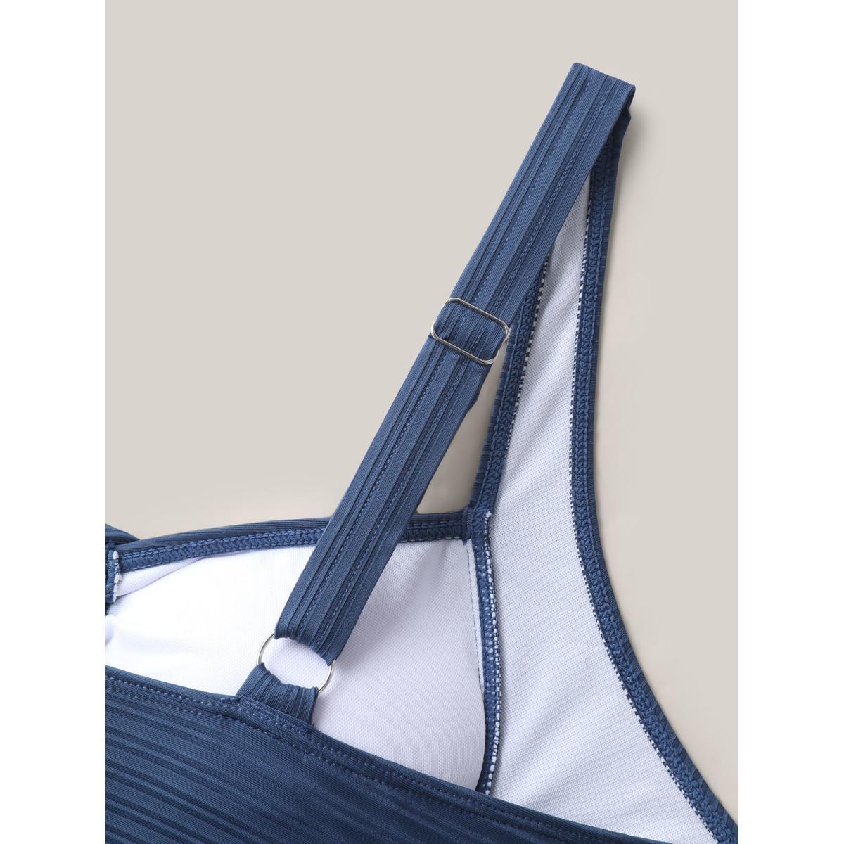 Plus Size Textured Channel Drawstring One-Piece Swimsuit Women's Swimwear Mediumblue Beach Texture Curve Bathing Suits High stretch One Pieces BloomChic 22-24/3X Product Image