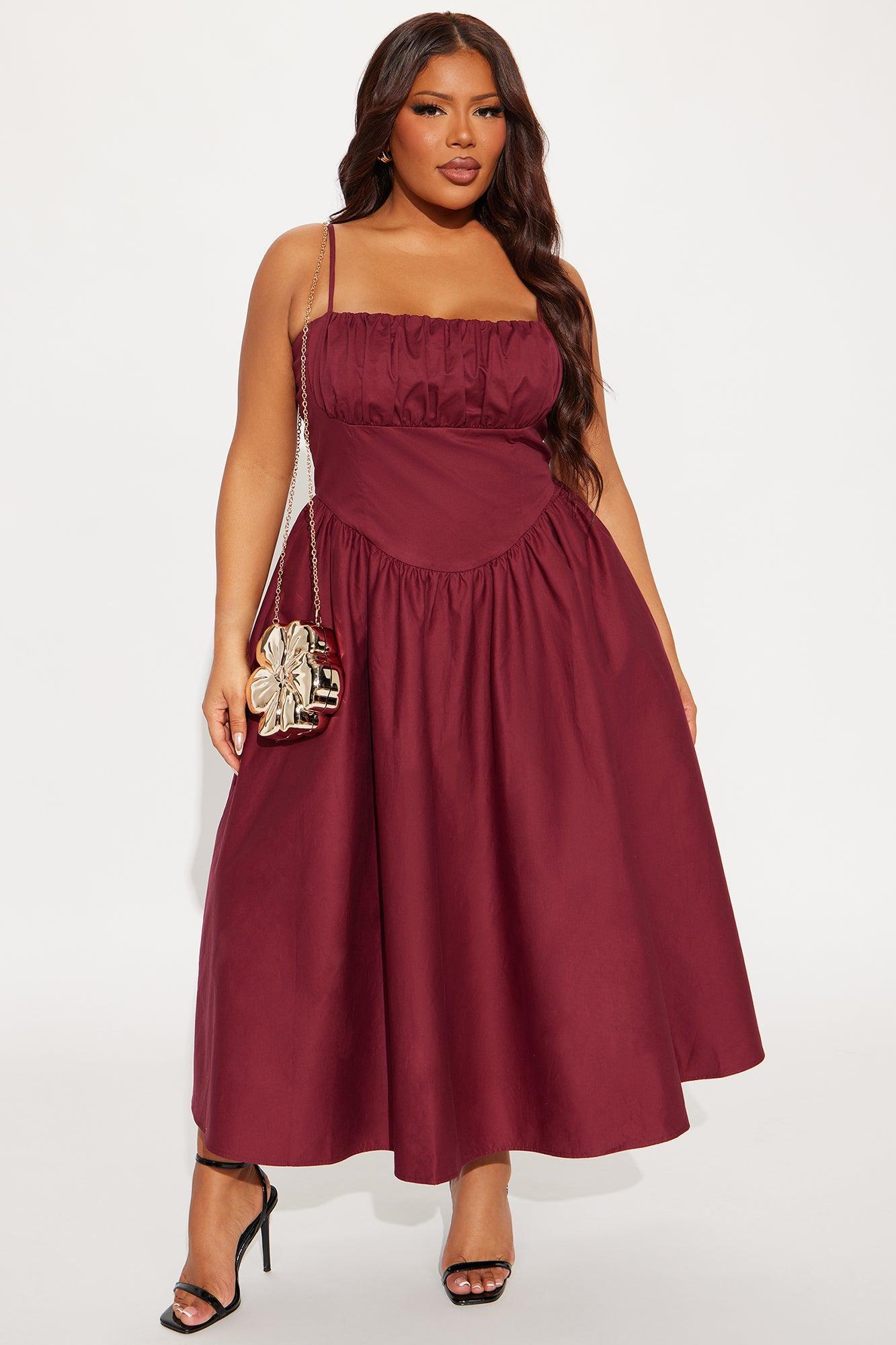 Stelia Poplin Midi Dress - Burgundy Product Image