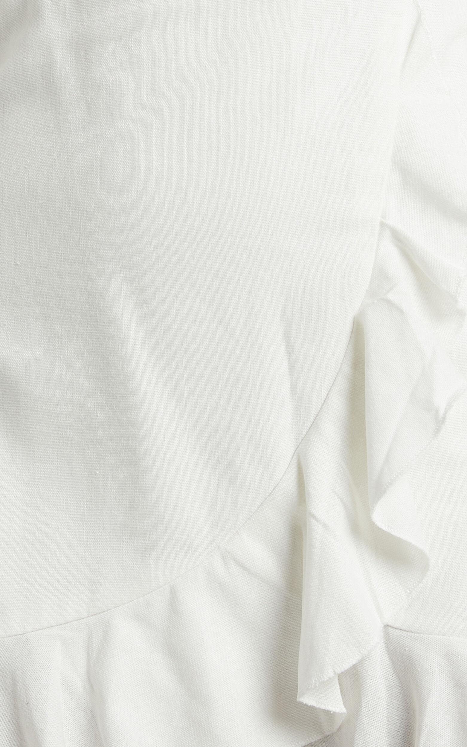Cant Move On Off Shoulder Mini Linen Blend Dress in White Linen Look Product Image