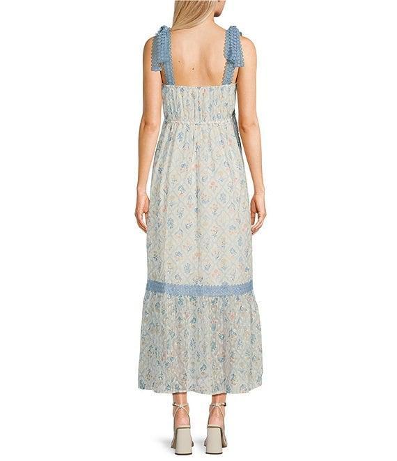 Blu Pepper Floral Print Tie Shoulder Square Neck Midi Dress Product Image
