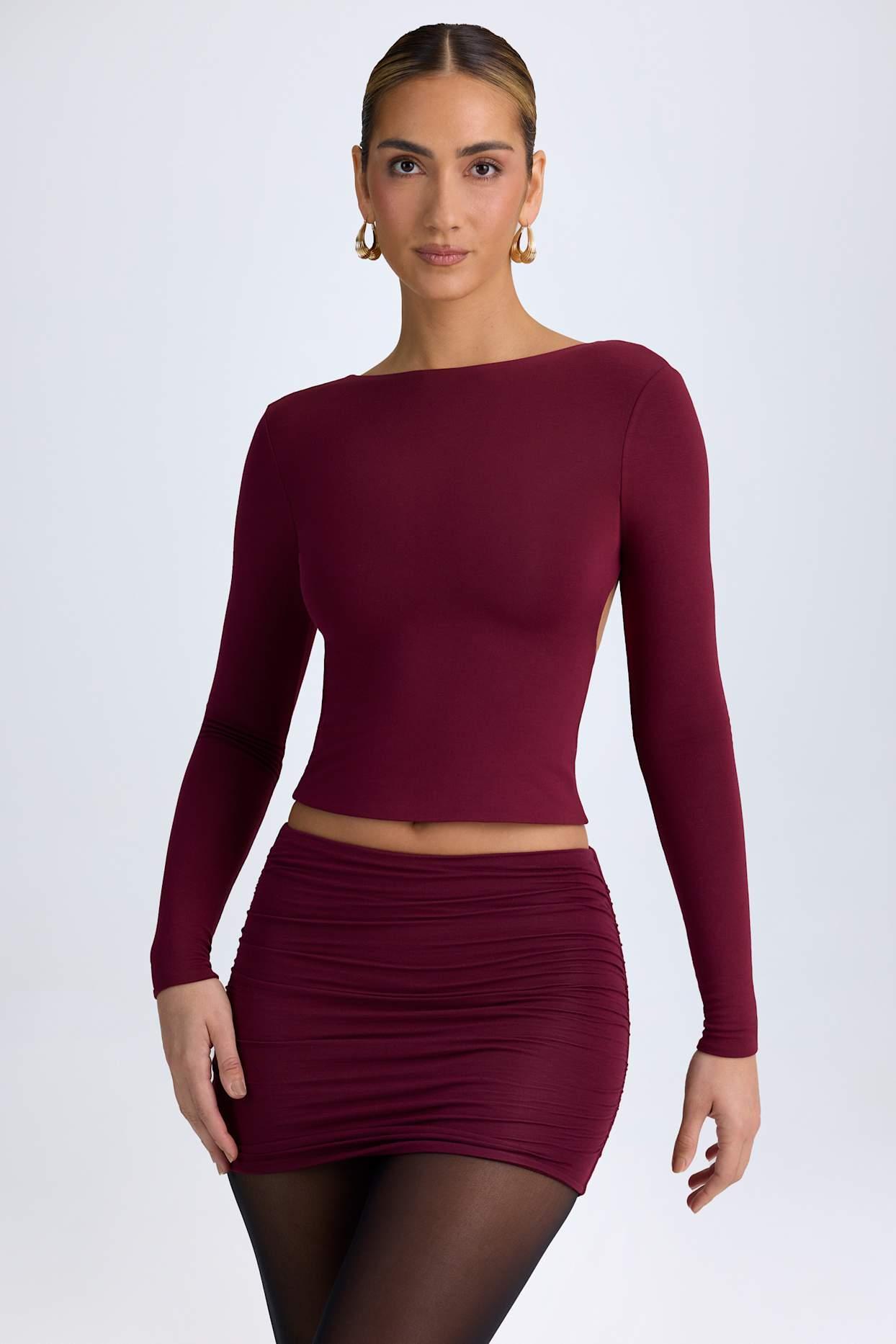 Modal High-Neck Open-Back Top in Wine Red Product Image