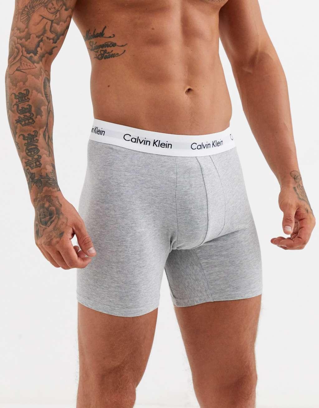 Calvin Klein Cotton Stretch 3 pack boxer briefs in black, white and gray Product Image