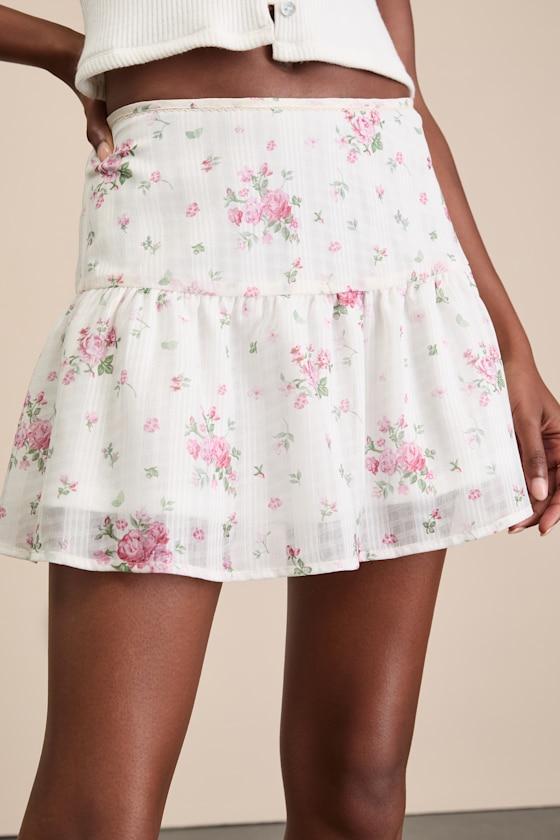 Tullia Ivory Floral Chiffon Mini Skirt Product Image