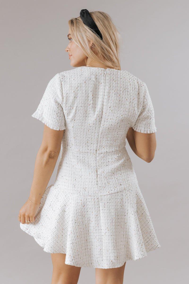 Cream Sequin Tweed Mini Dress - FINAL SALE Product Image