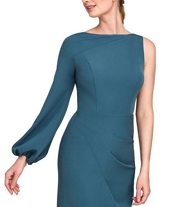 Kay Unger Iliana Stretch Crepe Bateau One Shoulder Bishop Sleeve Pleated A-Line Gown Product Image